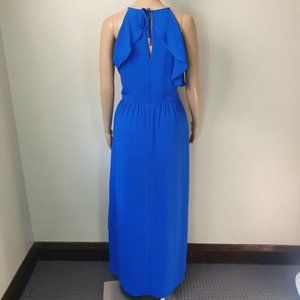 Forever new dress Sze 12 blue evening cocktail drape cut-out ruffle flowy split